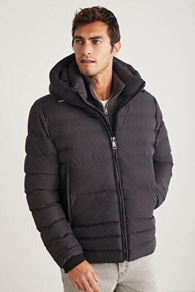 GRIMELANGE Pánská antracitová bunda Bradıe – odolná proti větru, s kapucí a detailním logem