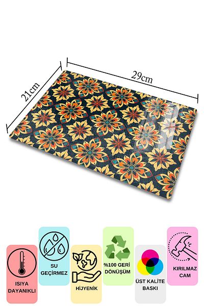 Postifull Glass Cutting Board, Chopping Board, Ethnic Boho Pattern, Thick and Tempered Unbreakable Glass, 21*30cm