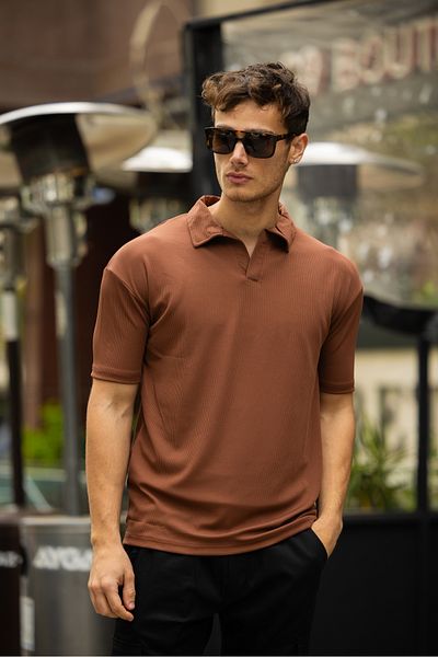 3MODA Ανδρικό μπλουζάκι με ραβδώσεις με λαιμόκοψη V