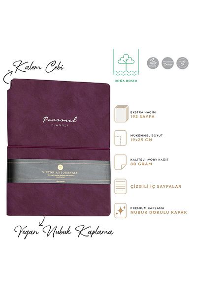 Victoria's Journals KUKA Vegan Leather Flexible Lid Elastic Planner Striped Notepad 19x25 cm Purple