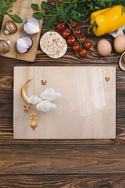 Postifull Glass Cutting Board, Chopping Board, Ramadan Special Pattern, Thick and Tempered Unbreakable Glass, 21*30cm