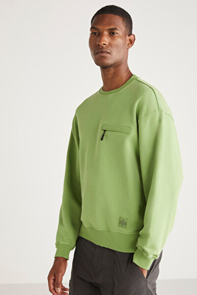 GRIMELANGE Ανδρικό μπλουζάκι Casper με φερμουάρ με στρογγυλό γιακά, πράσινο φούτερ