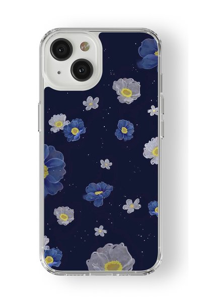 Multitronic حافظة شفافة مطبوعة بتصميم زهرة زرقاء متوافقة مع هاتف iPhone 13 Mini