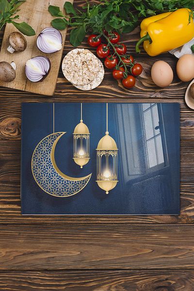 Postifull Glass Cutting Board, Chopping Board, Ramadan Special Pattern, Thick and Tempered Unbreakable Glass, 21*30cm