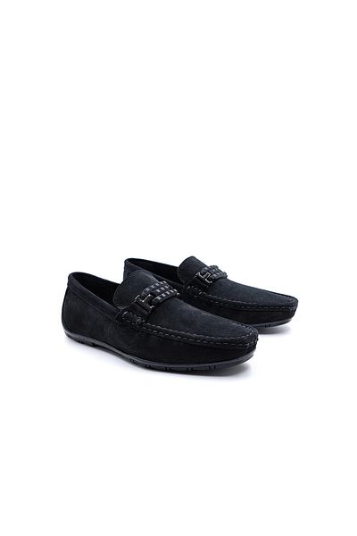 MARCOMEN Men's Loafer - Genuine Suede Leather, Black, Buckle, Laceless Shoes