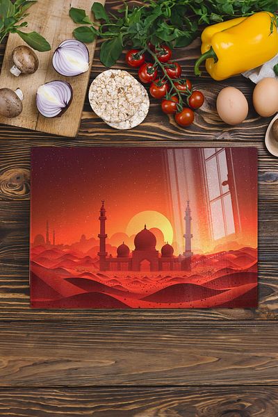 Postifull Glass Cutting Board, Chopping Board, Ramadan Special Pattern, Thick and Tempered Unbreakable Glass, 21*30cm