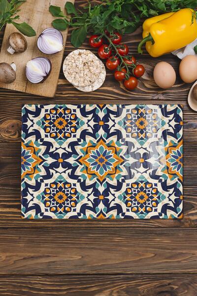 Postifull Glass Cutting Board, Chopping Board, Ethnic Boho Pattern, Thick and Tempered Unbreakable Glass, 21*30cm