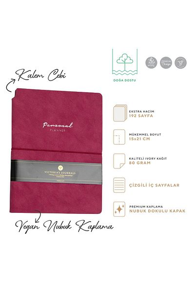 Victoria's Journals Kuka A5 Fuchsia Striped Vegan Leather Planner Notebook - Flexible Cover and Elastic