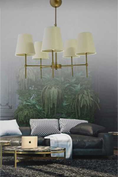 BSA LIGHTING HENNA 5'Lİ ESKİTME BOYALI MODERN AVİZE (KONİK KREM ABAJURLU)