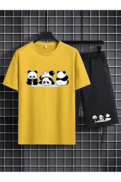 GALASHOP طقم بطبعة جرافيك لطيفة من Pandas مكون من قطعتين عصري