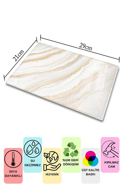 Postifull Glass Cutting Board, Chopping Board, Aesthetic Marble Pattern, Thick and Tempered Unbreakable Glass, 21*30cm