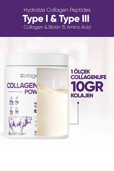 COLLAGEN LIFE 2-Pack 100% Hydrolyzed Collagen Peptides Food Supplement Containing Biotin And 15 Amino Acids 100 Days