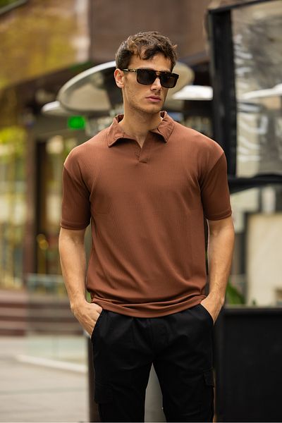 3MODA Ανδρικό μπλουζάκι με ραβδώσεις με λαιμόκοψη V