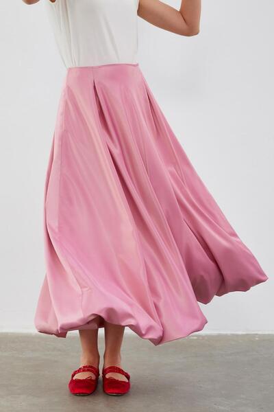 KADRİYE BAŞTÜRK Aris Satin Balloon Skirt Pink