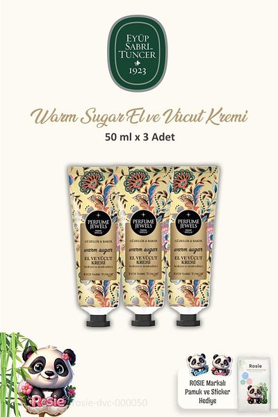 Eyüp Sabri Tuncer 3 Pack Warm Sugar 50 ml Pj Hand and Body Cream - Tube and ROSIE Cotton