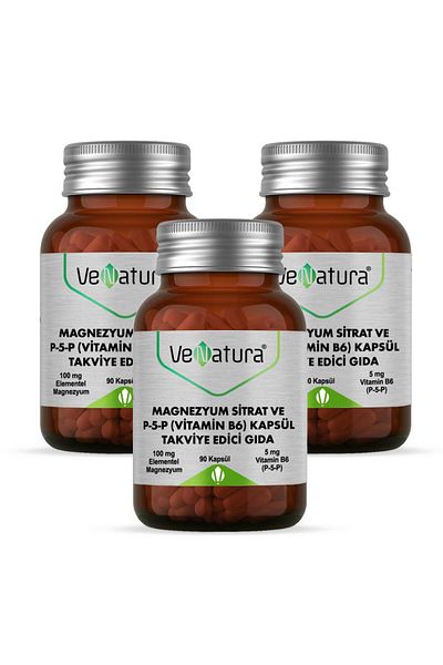 VeNatura Magnesium Citrate and P-5-p Vitamin B6 - 90 Capsules 3 Pieces