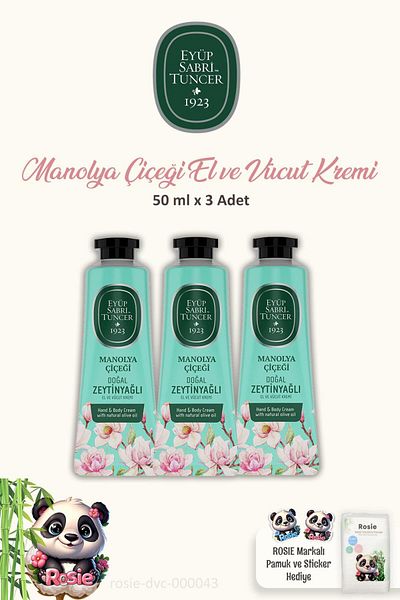 Eyüp Sabri Tuncer Magnolia Flower Patterned Cream Hand and Body Cream - 50 ml, 100% Cotton ROSIE