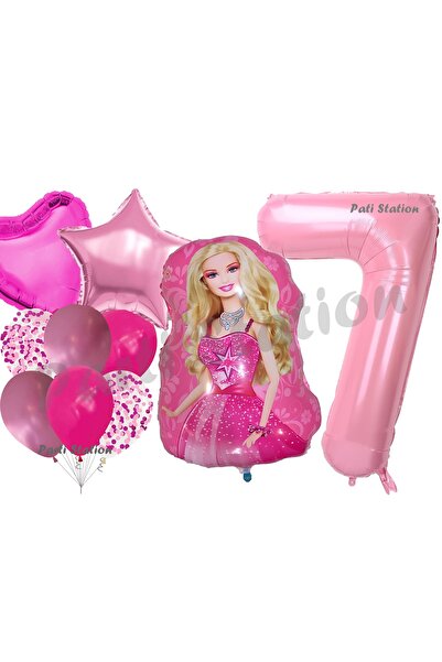 Parti Station Barbie 7 Yaş Balon Seti Barbie Konsept Parti Barbie Pembe Doğum Günü Balon Seti