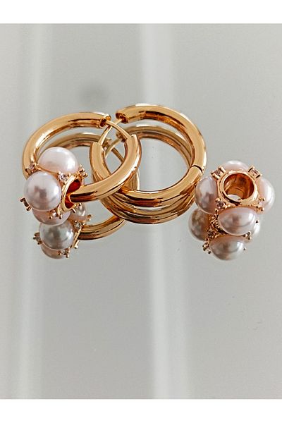 PAMES Zircon Stone and Pearl Rose Earrings - Dual Use