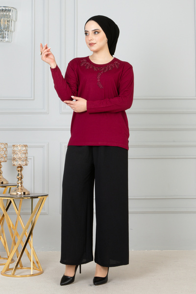 nacar çarşı Bluză de damă Mother Burgundy, cu mânecă lungă, din Lycra, cu mod...