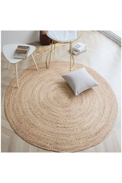 ELZEY HOME Hasır Yuvarlak Halı 90 cm Çapında %100 Doğal