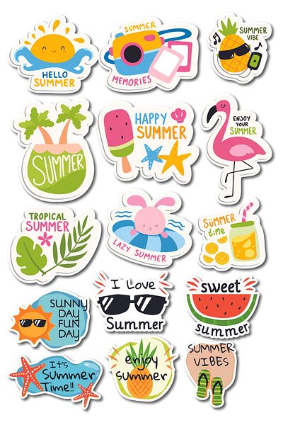 Postifull Summer Themed Sticker and Label Set - Medium Size - Waterproof, Thick Adhesive Sticker Set