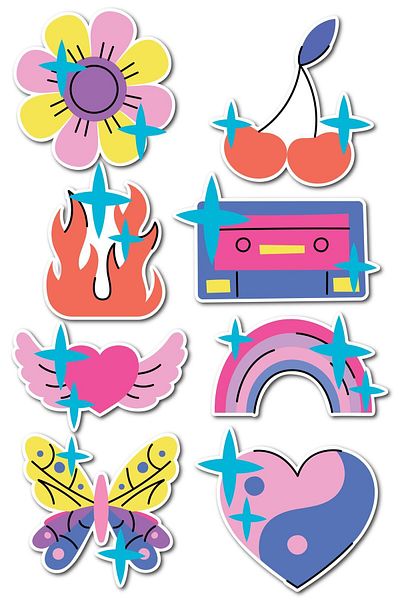 Postifull Indie Themed Sticker Set - 8 Piece Sticker Set - Phone, Tablet, Notebook Laptop Compatible Sticker