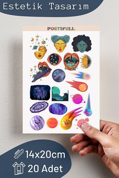 Postifull Indie Space Themed Sticker Set - 20 Piece Sticker Set - Phone, Tablet, Notebook Laptop Compatible Sticker