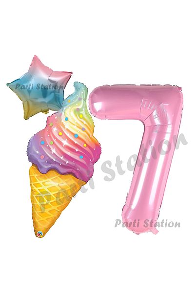 Parti Station Ice Cream Patisserie Ice Cream Balloon Set for 7 Years Old Birthday - Concept Theme