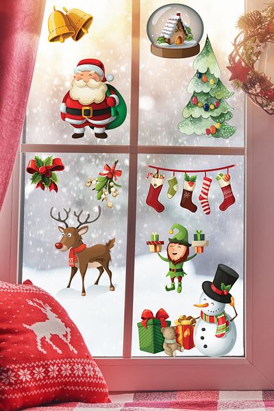 Postifull New Year Sticker Set, Aesthetic Christmas Ornament, New Year Decoration, Door, Wall and Glass Decoration Sticker
