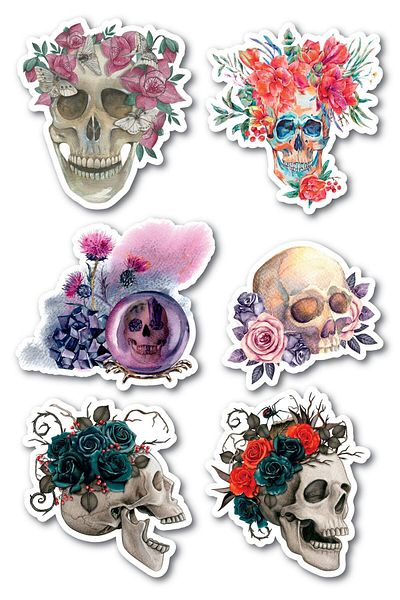Postifull Skull Themed Sticker Set - 6 Pieces Sticker Set - Phone, Tablet, Notebook Laptop Compatible Sticker