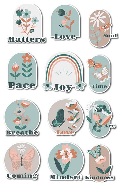 Postifull Botanical Themed Sticker and Label Set - Medium Size - Waterproof, Thick Adhesive Sticker Set