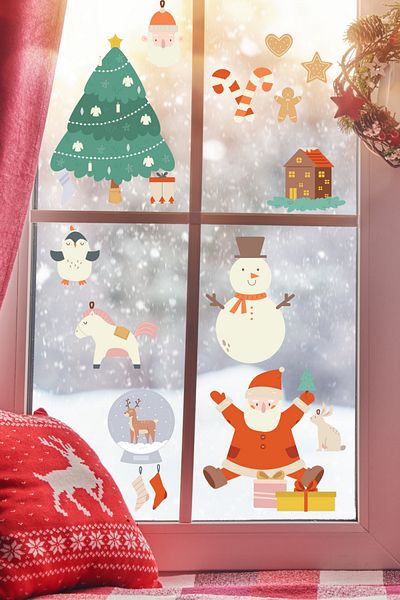 Postifull Set de autocolante de Anul Nou, ornament de Anul Nou de Anul Nou, decor de Anul Nou, autocolant de decorare pentru uși, perete și sticlă