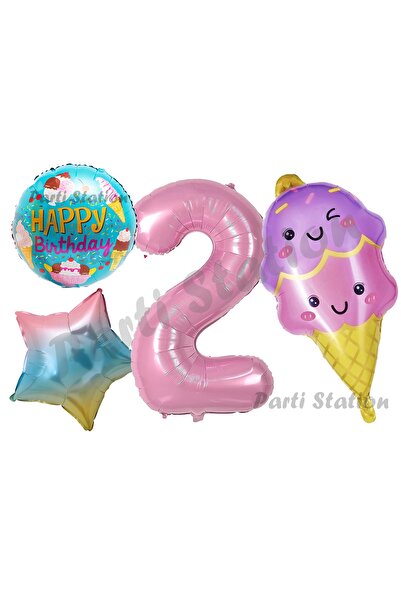 Parti Station مجموعة بالونات آيس كريم عيد الميلاد بعمر عامين - تصميم سكر كريم...