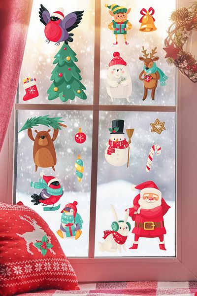 Postifull New Year Sticker Set, New Year Christmas Ornament, Christmas Decoration, Door, Wall And Glass Decoration Sticker
