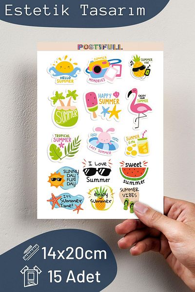 Postifull Summer Themed Sticker and Label Set - Medium Size - Waterproof, Thick Adhesive Sticker Set