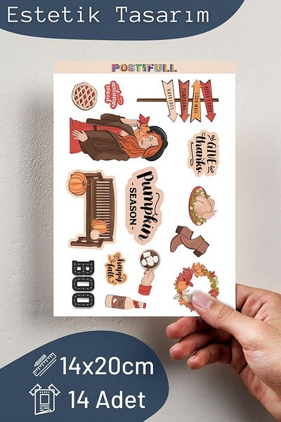 Postifull Autumn - Pumpkin Themed Sticker and Label Set - Medium Size - Waterproof, Thick Adhesive Sticker