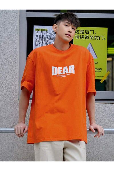 DEEPSENCE Unisex Oversize DEAR εμπριμέ πορτοκαλί μπλουζάκι