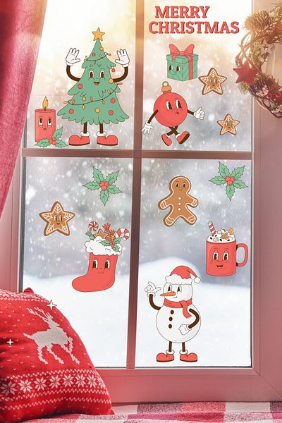Postifull New Year Sticker Set, Aesthetic Christmas Ornament, New Year Decoration, Door, Wall and Glass Decoration Sticker