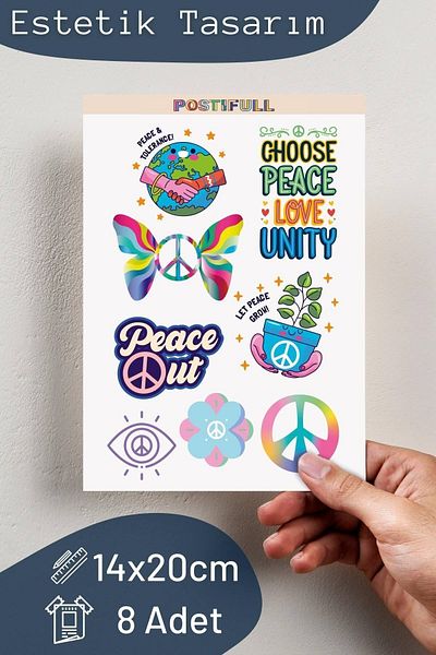 Postifull Peace Themed Sticker Set - 8 Piece Sticker Set - Phone, Tablet, Notebook Laptop Compatible Stickers