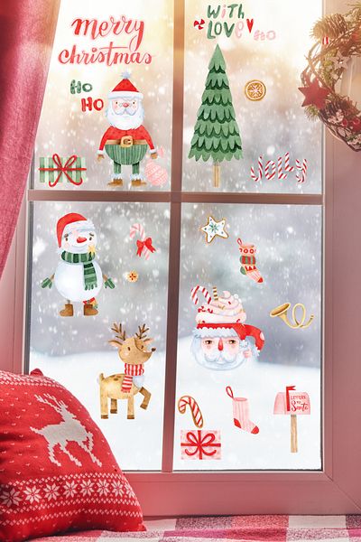 Postifull Set de autocolante de Anul Nou, ornament estetic de Anul Nou, decor de Anul Nou, autocolant pentru decorarea ușii, peretelui și sticlei
