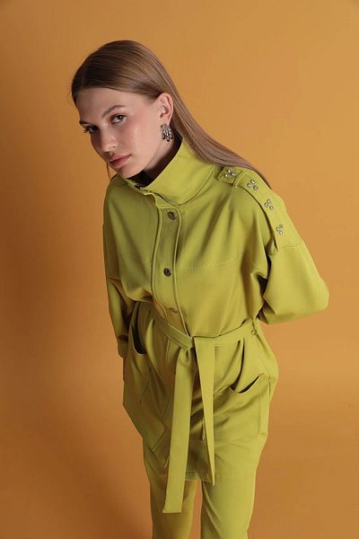 CARLASTYLE Atlas Fabric Epaulettes Stone Espiri Women's Suit (Pants and Jacket)