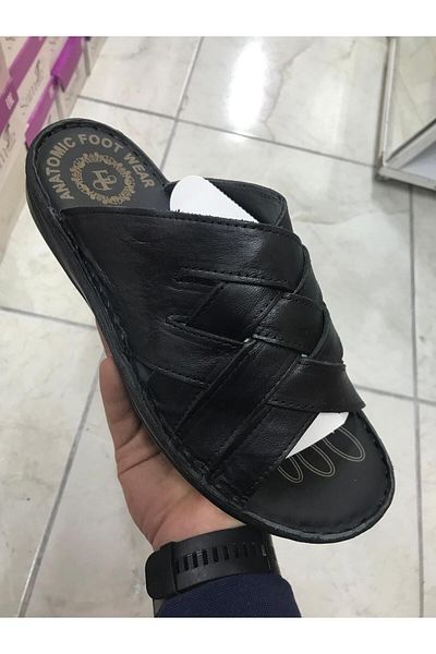 Brs شبشب بنعل ناعم تشريحي مصنوع يدويًا من الجلد الطبيعي