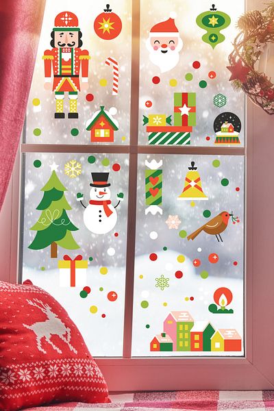 Postifull New Year Sticker Set, Aesthetic Christmas Ornament, New Year Decoration, Door, Wall and Glass Decoration Sticker