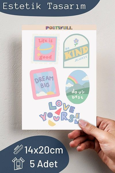 Postifull Motivational Themed Sticker Set - 5 Piece Sticker Set - Phone, Tablet, Notebook Laptop Compatible Sticker