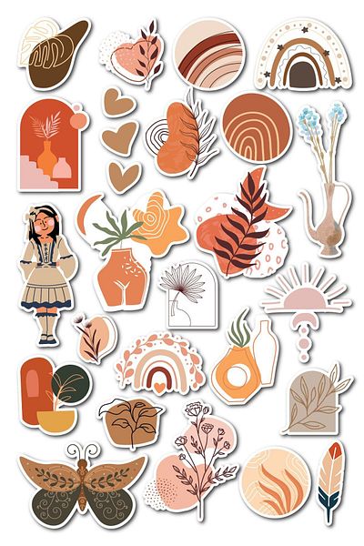 Postifull Boho Themed Sticker Set - 24 Piece Sticker Set - Compatible Stickers for Phone, Tablet, Notebook and Laptop