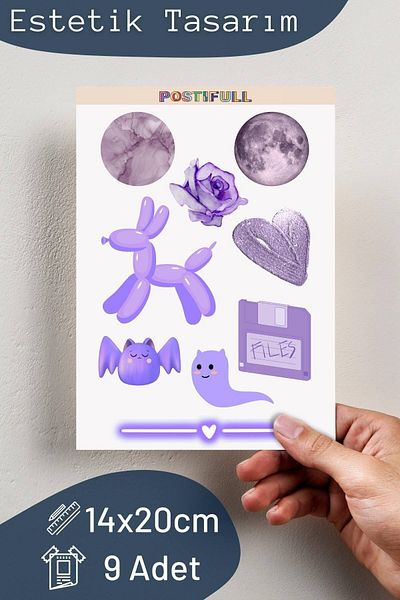 Postifull Purple Themed Sticker Set - 9 Piece Sticker Set - Phone, Tablet, Notebook Laptop Compatible Sticker