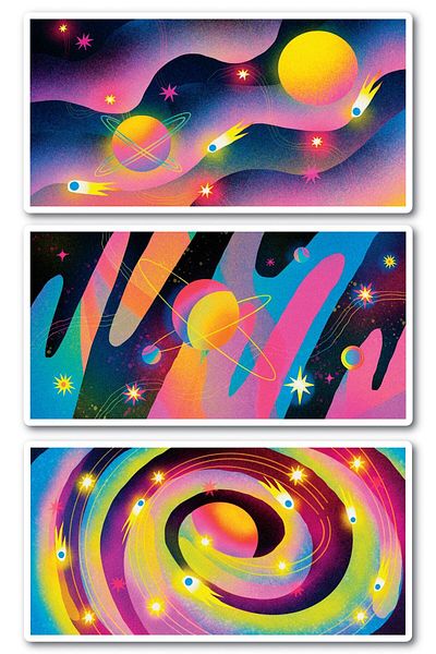 Postifull Space Themed Sticker Set - 4 Piece Sticker Set - Phone, Tablet, Notebook Laptop Compatible Sticker