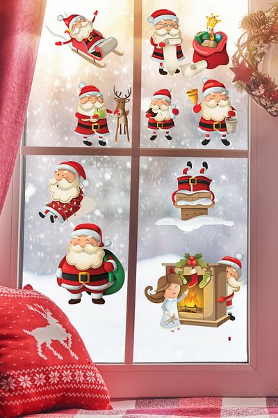 Postifull Set de autocolante de Anul Nou, ornament de Anul Nou de Anul Nou, decor de Anul Nou, autocolant de decorare pentru uși, perete și sticlă