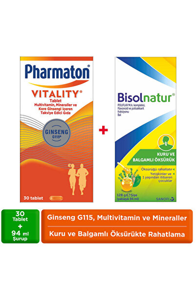 Pharmaton Vitality 30 Tablet Bisolnatur Bitkisel Şurubu 128 gr